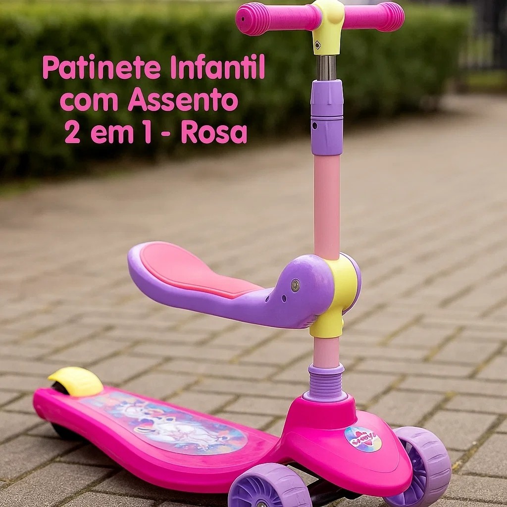 Patinete 2 em 1  Infantil Assento Ajustável Brinquedo Scooter Criança Estável Confortável Segurança