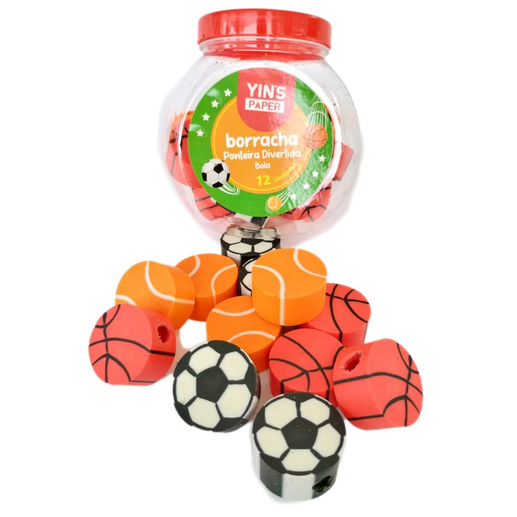 YP8204 - Pote Borracha Ponteira Divertida Bola Escolar, Escritório 12 unidades por Pote Yins em Oferta na Shopee