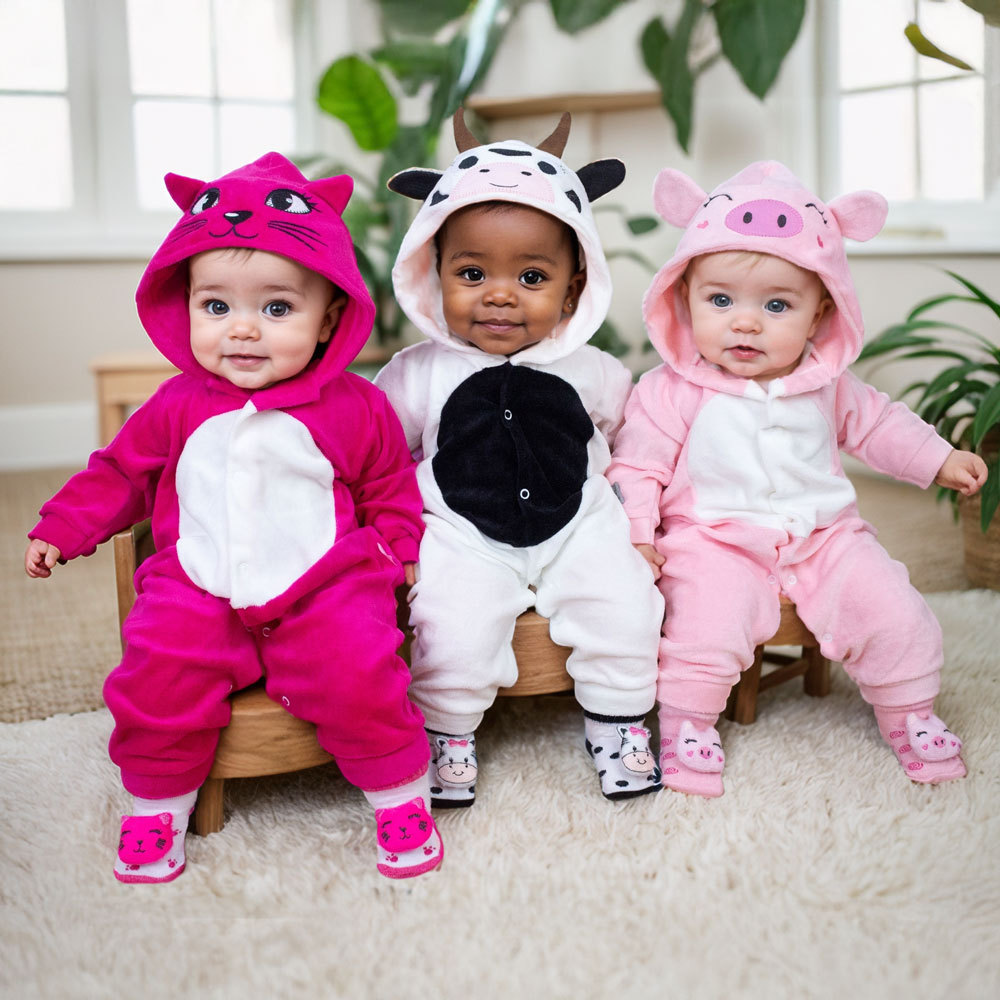 Conjunto Macacão Em Plush 3d e Pantufa Lúdica Para Bebê. Diversão e Conforto. Princesa Laura