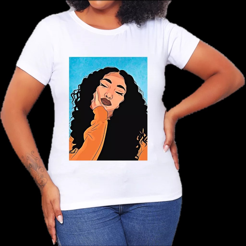 Tshirt Feminina Estampada Poder Afro Lançamento Camiseta 100% Algodão Camisetão Solta Plus Size Camiseta - Estampaê