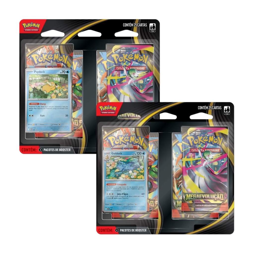 Pokemon Blister Quádruplo ME01 Mega Evolução Golduck e Psyduck Copag - 35659 em Oferta na Shopee