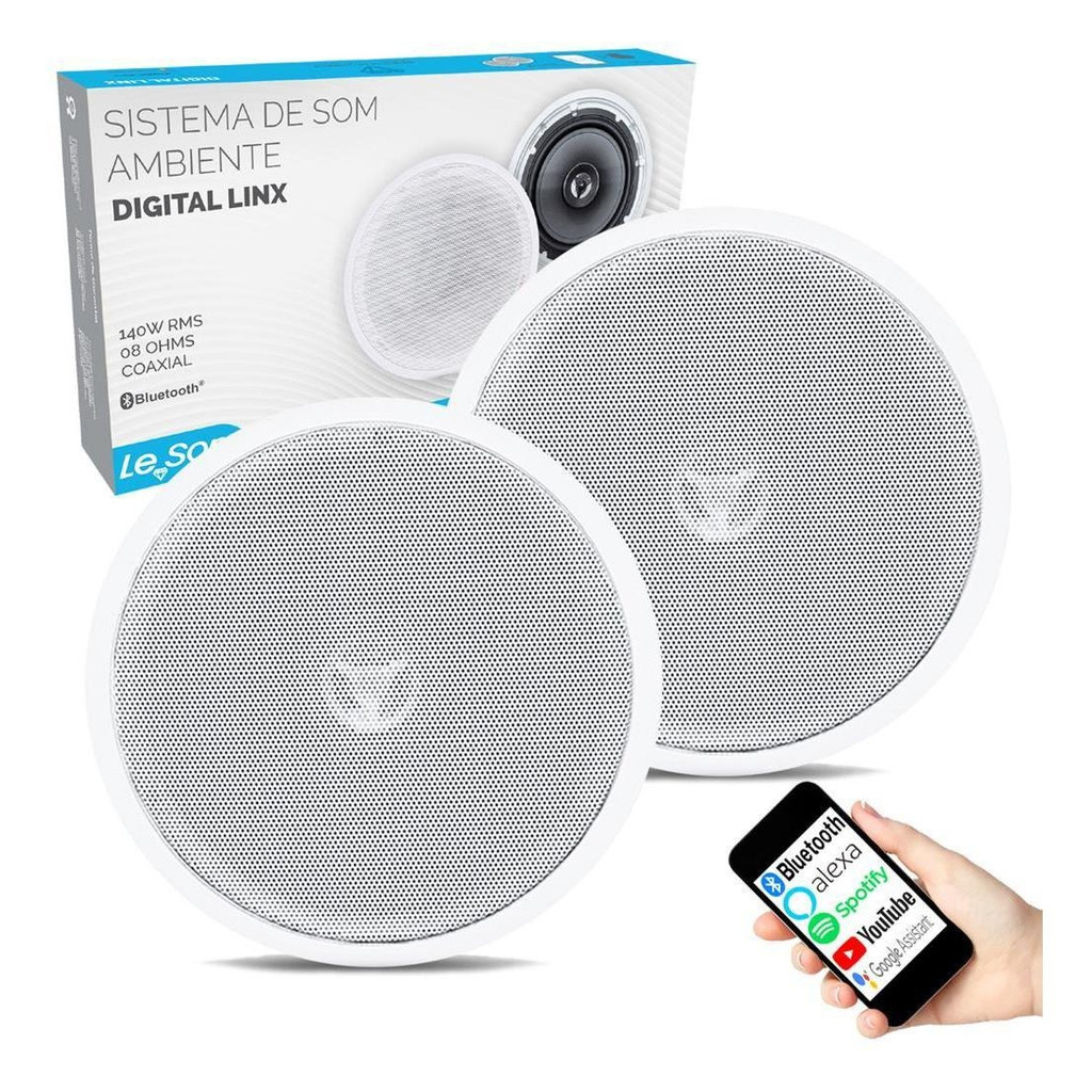 Kit Som Ambiente Arandela Alto Falante Redonda Branca Ativa Bluetooth Leson 140w Rms + Passiva