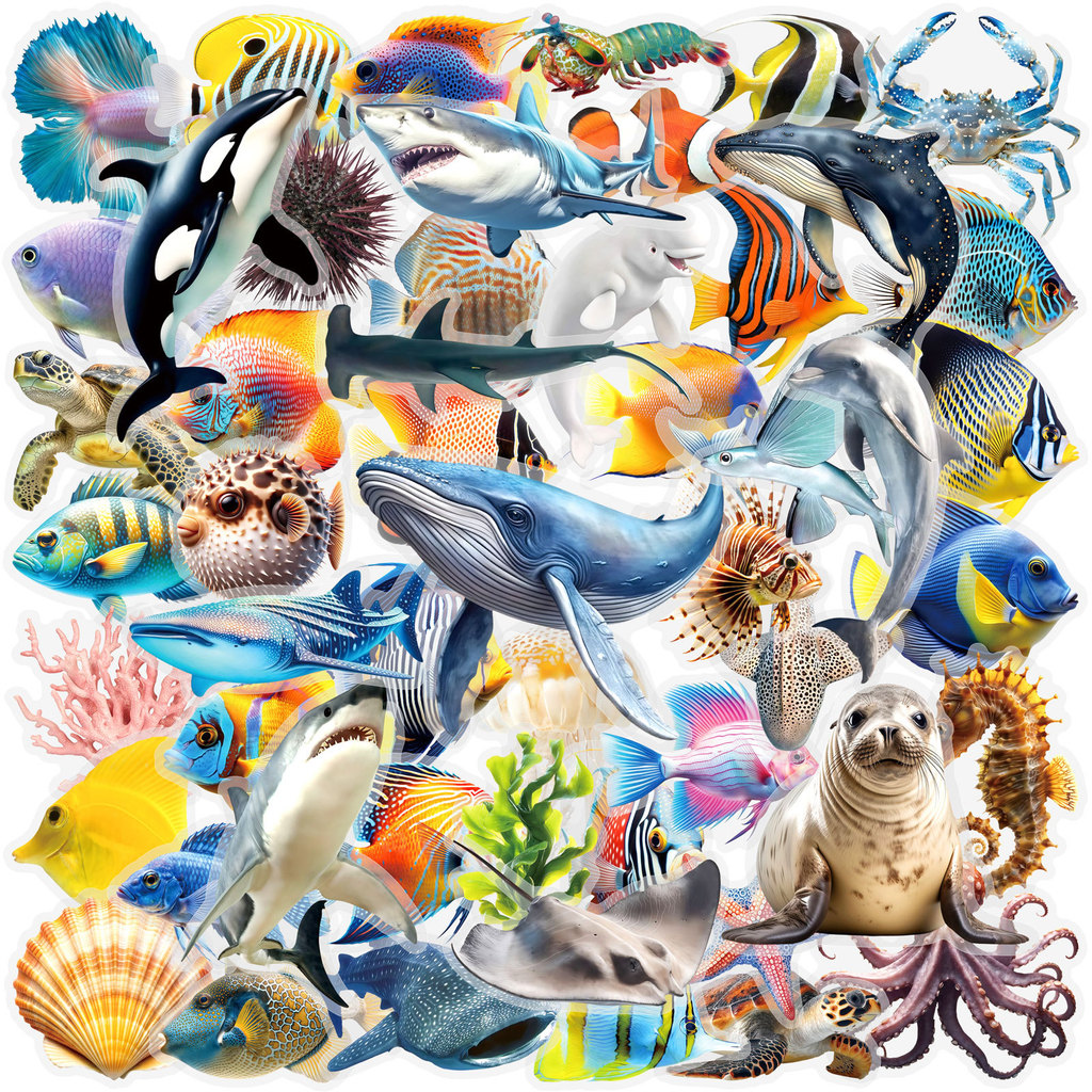 50 Pçs Dupla Face Transparente Animal Marinho Graffiti Adesivos-De Estimação Decoração À Prova Dwaterproof Água Para Par