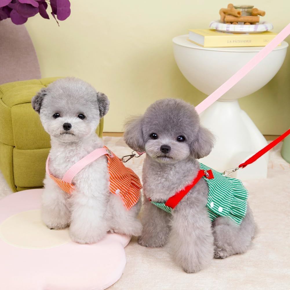 Kits Vestido Com Guia para Animais, Malha Respirável de estimação, colete listrado Para animais pequenos e médios
