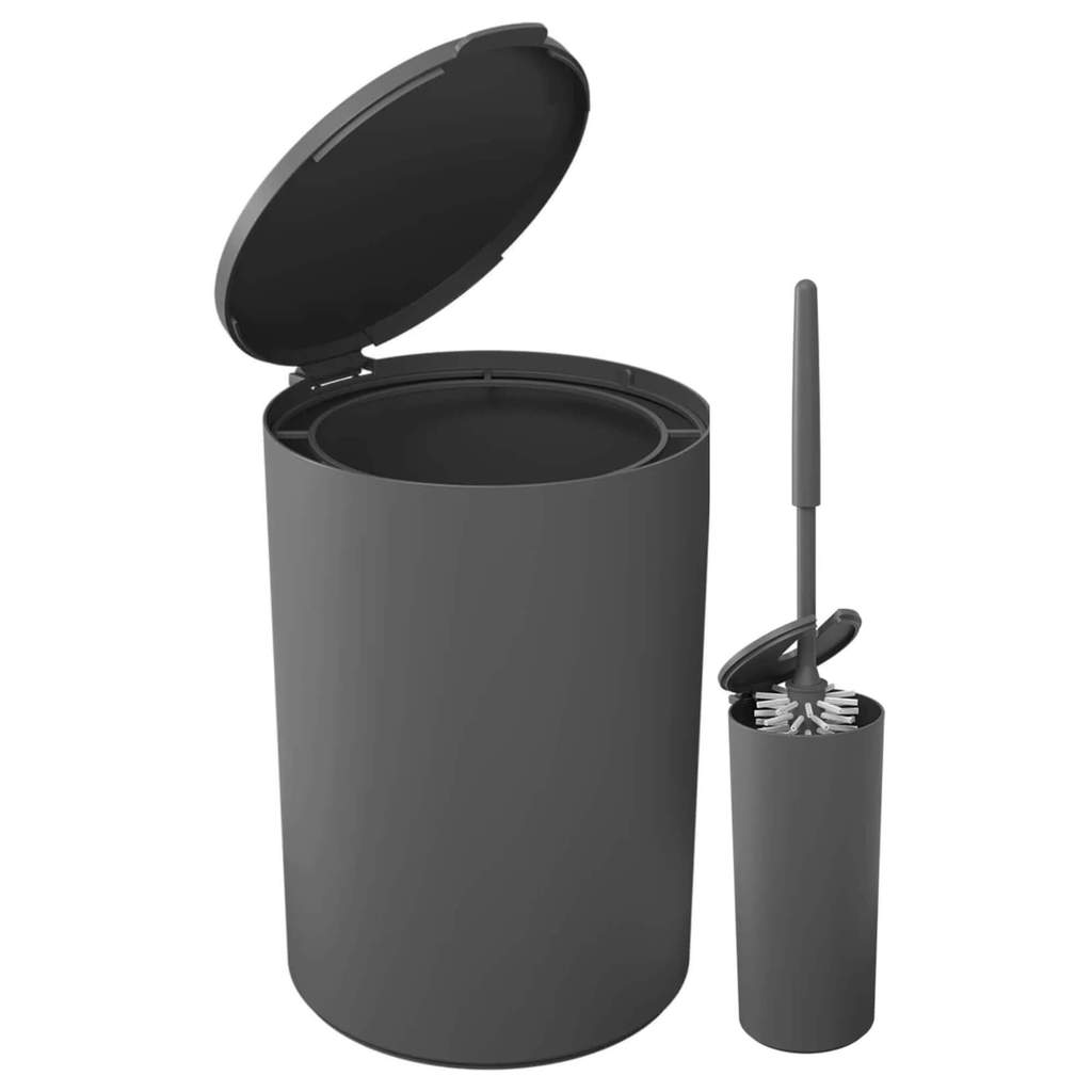 Kit Banheiro Coza Brinox Serene Cinza Chumbo: Lixeira 5L + Escova Sanitária Utensílios Domésticos