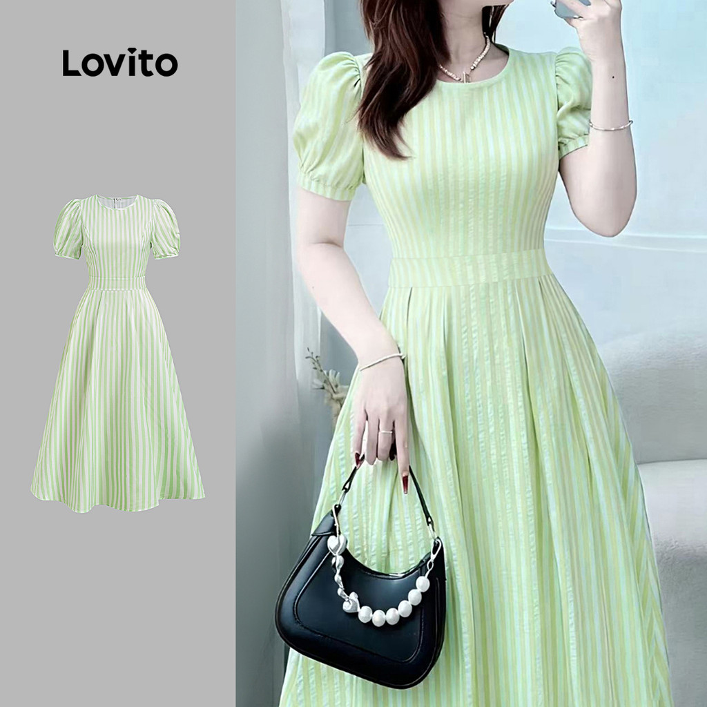 Lovito Vestido Casual com Zíper Primavera/verão Verde para mulheres L157ED355 em Oferta na Shopee