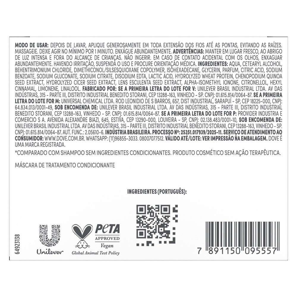 Detalhes do Máscara de Tratamento Dove 10 em 1 Bond Intense Repair 250g