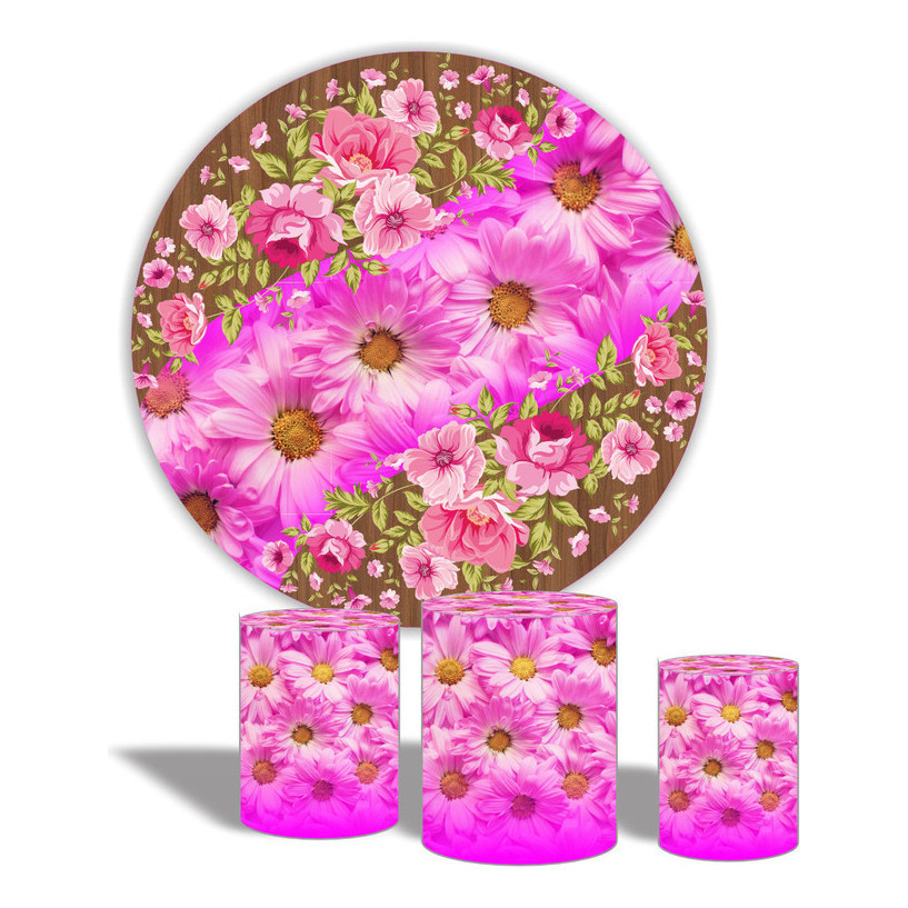 Kit Painel + 3 Capas Sublimação De Festa  Floral