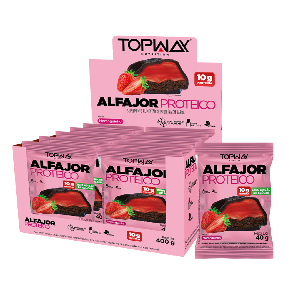 Alfajor proteíco moranguinho sem adição de açúcar topway caixa com 10 unidades