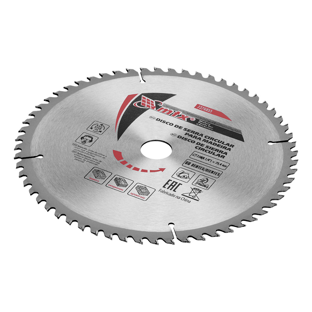 DISCO SERRA CIRCULAR PARA MADEIRA, 230MM (9,1/4POL.) X 25,4MM, 60 DENTES, 1PC // MTX em Oferta na Shopee