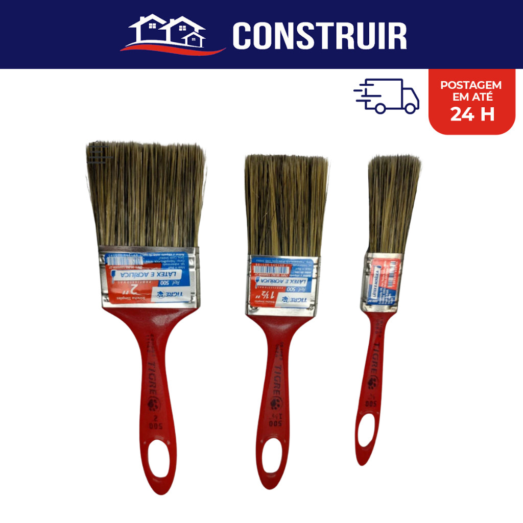 Pincel Trincha Tigre 500 Kit 03 Unidades 3/4". 1/1/2"  2". Pintura Parede Teto Ferro Madeira Metais