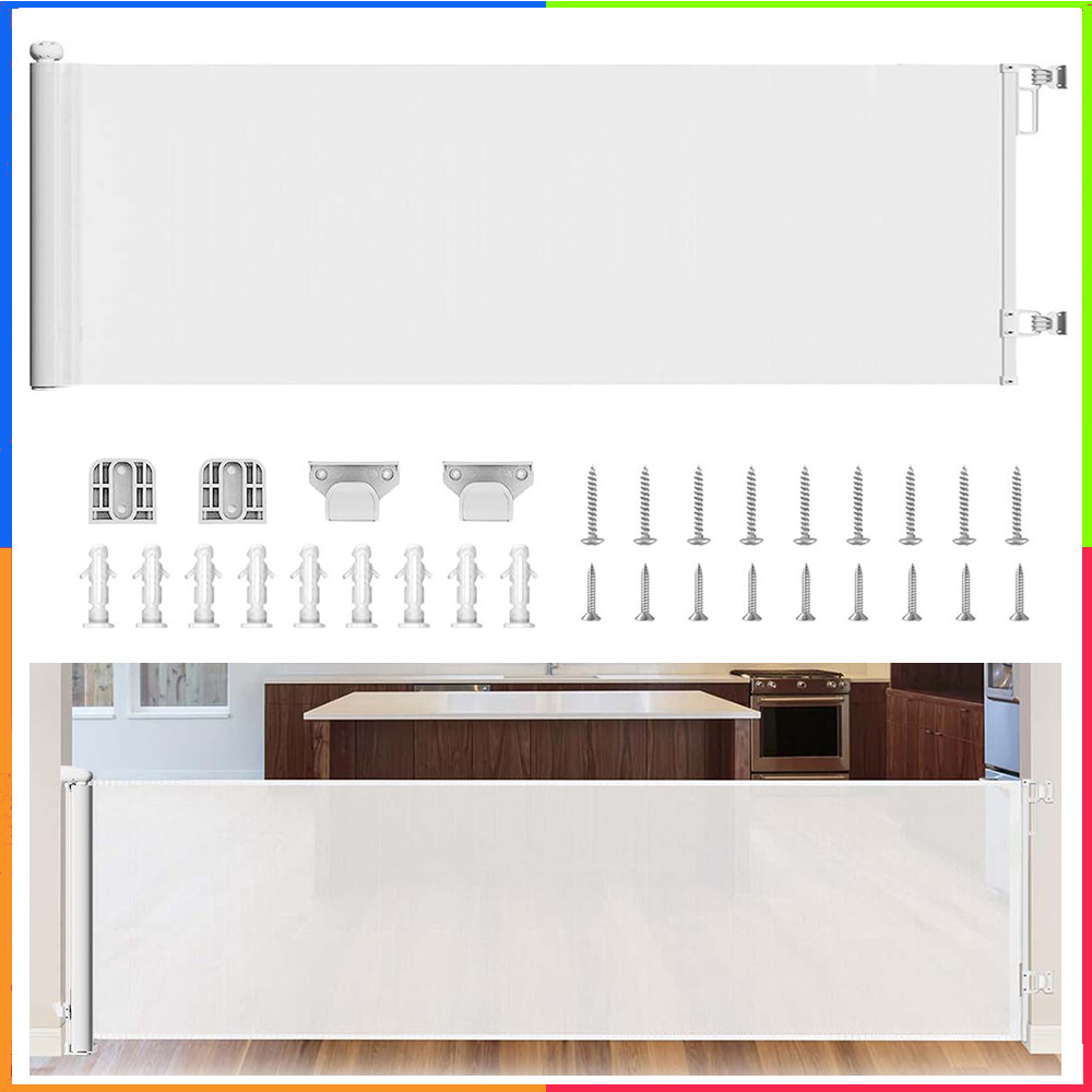 Cerca de porta retrátil branca de 3m, cerca de porta grande, cerca de pátio, cerca de porta infantil 