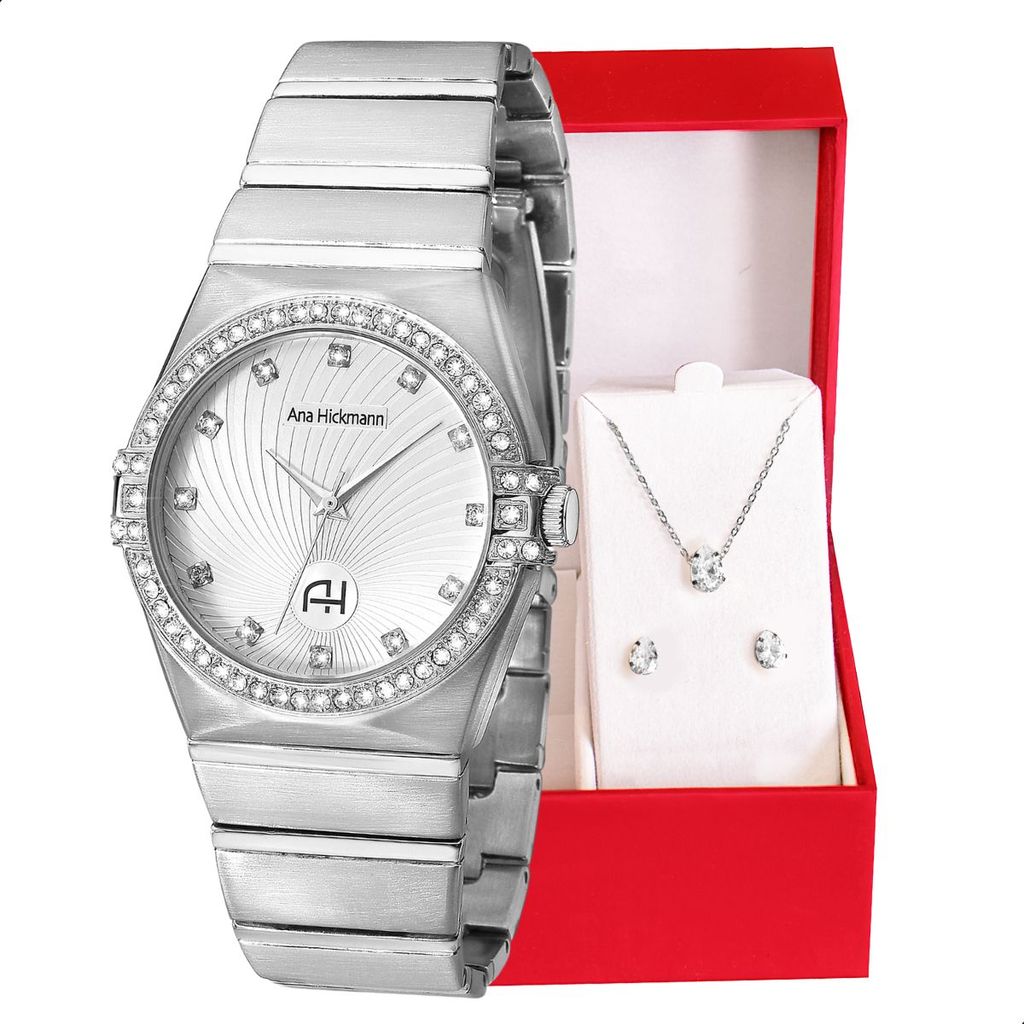Relógio Champion Ana Hickmann Analógico Prata AH28188Q Kit Colar e Brincos em Oferta na Shopee