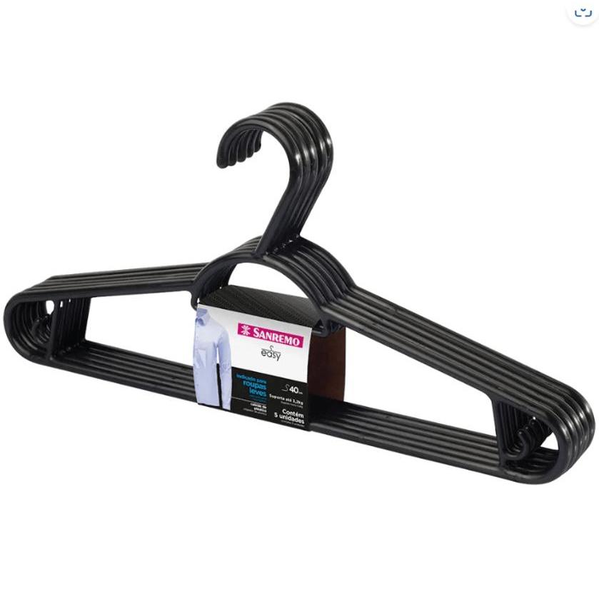 Kit 50 Cabides Plásticos Adulto 40cm Preto Easy Sanremo 50 Unidades · foto 2