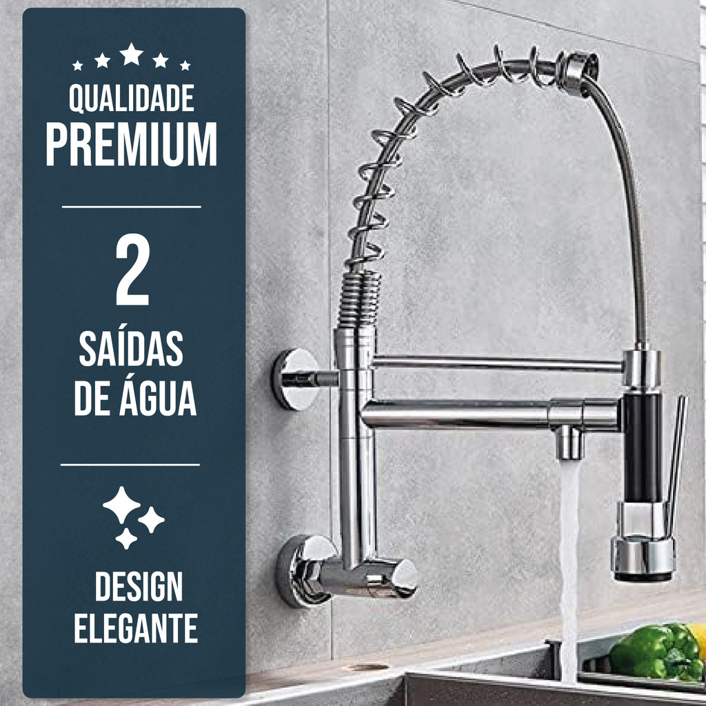 Detalhes do Kit Cuba Cozinha Gourmet Tábua C/ Torneira Parede Cromada