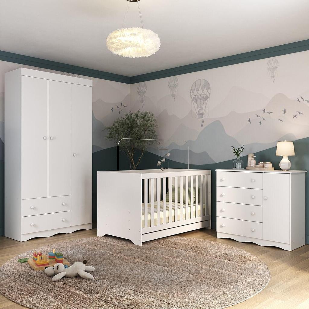 Quarto de Bebê Completo com Berço Americano 3 em 1 Colchão Incluso Realeza Multimóveis MP4607