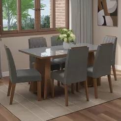 Conjunto Sala De Jantar Tampo De Vidro 6 Cadeiras Rustic/cinza/silver Sintra Madesa