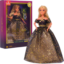 Boneca Princesa Fashion Vestido Preto Dourado Brilhante Style - Castela
