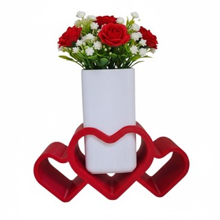 Vaso Decorativo 3 Corações com Meio Removível | Suporte para Flores | 14cm | Design Moderno em Impressão 3D