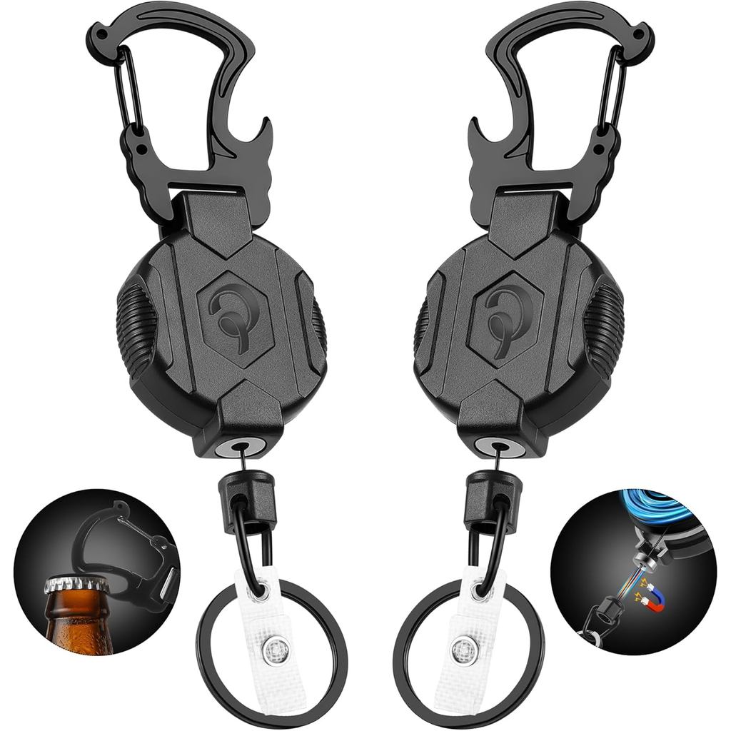 2 Pacote Chaveiro Retráctil , Porta-Chaves De Metal Para Serviço Pesado Mosquetão Cabo retrátil de aço de 32"  17 oz
