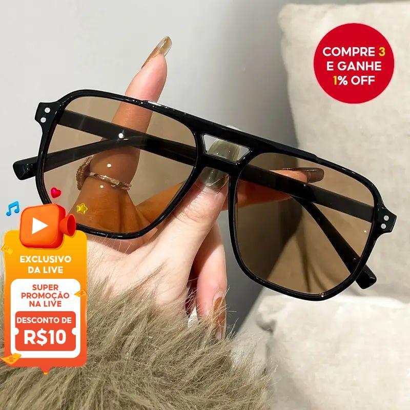 Óculos de sol retro de dupla lente, grande estrutura, proteção UV, lentes oceânicas, moda ...