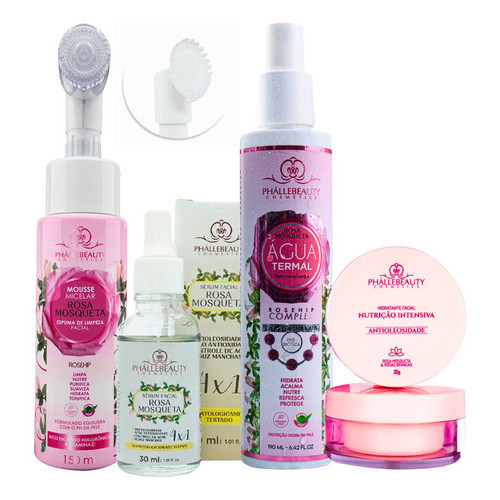 Kit Limpeza Facial Rosa Mosqueta Skincare Completo Pele Seca