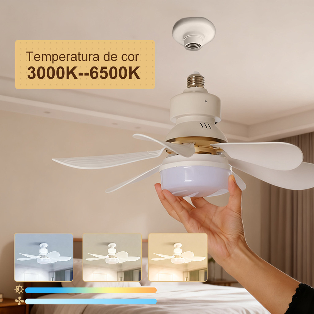 Ventilador De Teto LED Silencioso, Moderno e com Controle Remoto,6 Hélices, Bivolt,Prática Instalação E27/60W/80W/120W