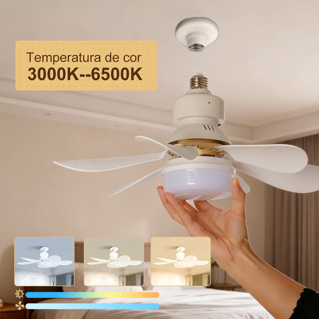 Ventilador De Teto LED Silencioso, Moderno e com Controle Remoto,6 Hélices, Bivolt,Prática Instalação E27/60W/80W/120W