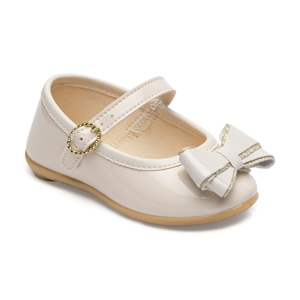 Sapatilha infantil Menina Off White Com Laço E Gliter Pimpolho