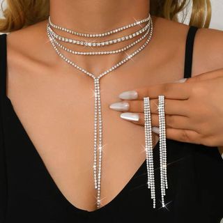 Conjunto de colar de três peças colar com pingente em várias camadas colar longo presentes de joias femininas