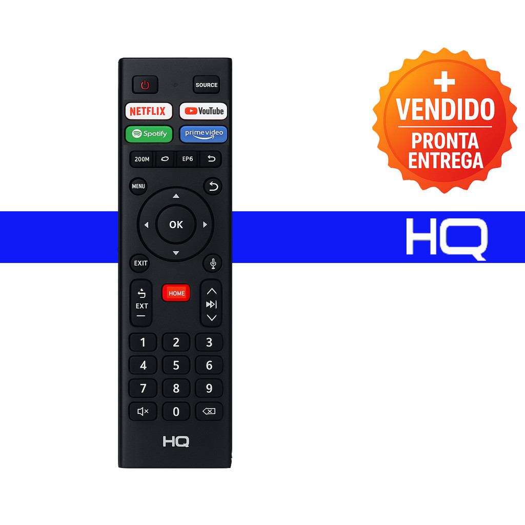 Controle Remoto Compativel Smart TV HQ LE-7404 com botões de streaming e navegação rápida