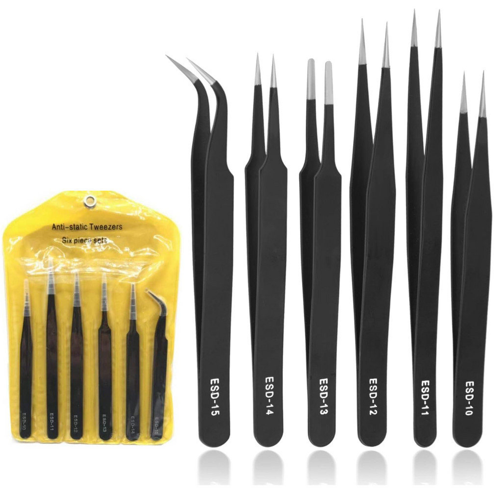 kit 6 Pinças Agulha Ponta Fina Extensão Cílios Profissional