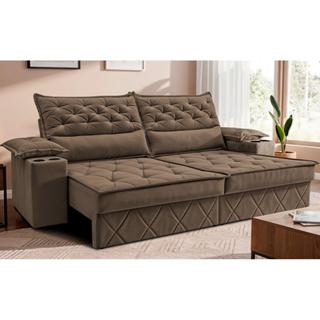 Sofá Retrátil e Reclinável 2,40m com Porta Copos e Molas Cosmos Velusoft Castor Cama inBox em Oferta na Shopee