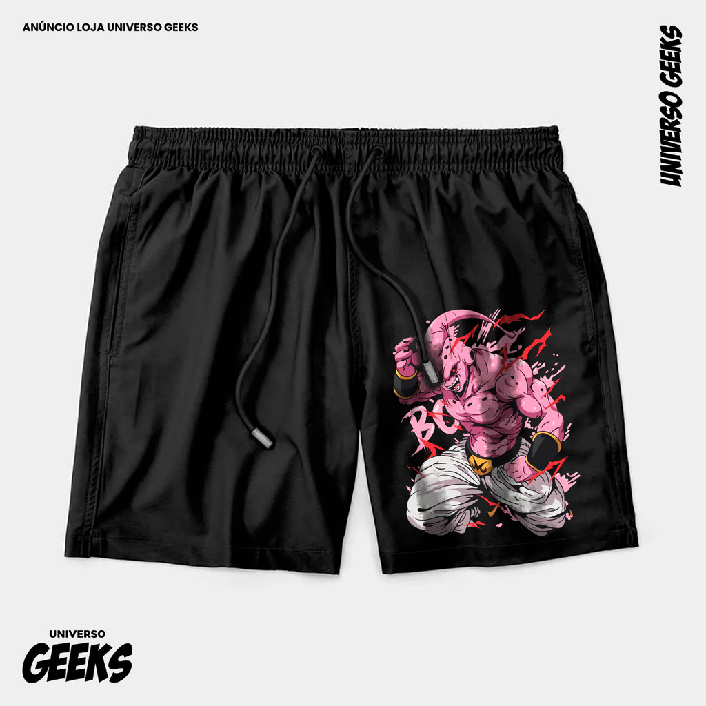 Bermuda Tactel Dragon Ball Z Kid Buu Vilão Anime Short Confortável Com Elastano Ideal Lazer Treino Esportes Praia