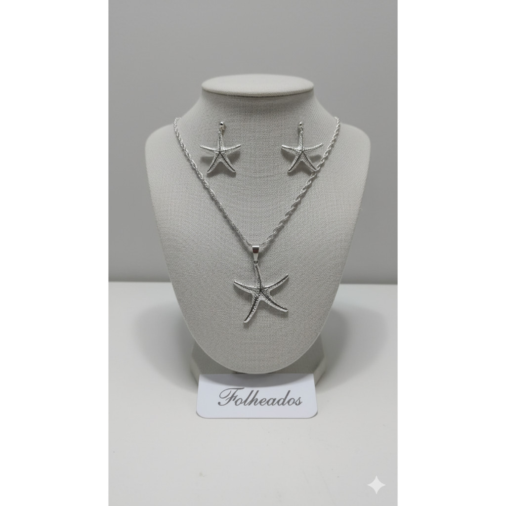 Conjunto Colar e Brincos Estrela do Mar Prata Moda Praia Delicado Verão em Oferta na Shopee