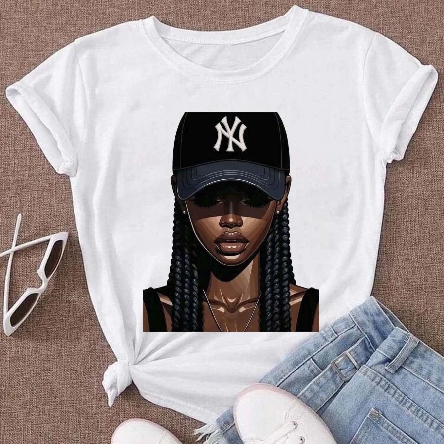 Tshirt Feminina Estampada Tranças Estilo Lançamento Camiseta 100% Algodão Camisetão Solta Plus Size Camiseta - Estampaê