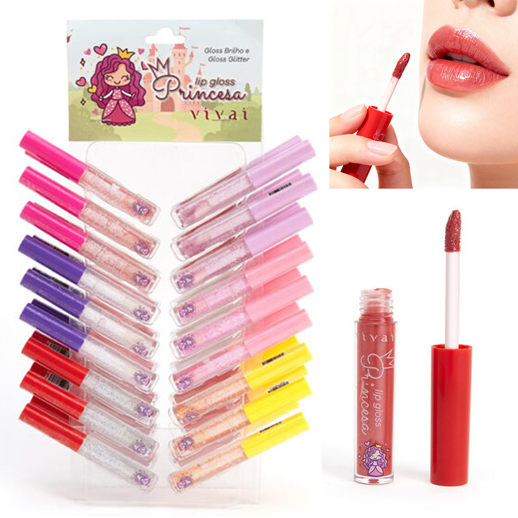 KIT Lip Gloss Princesa Vivai 3082.1.1 | Gloss Infantil com Glitter - Opções 12/24/36 Unidades