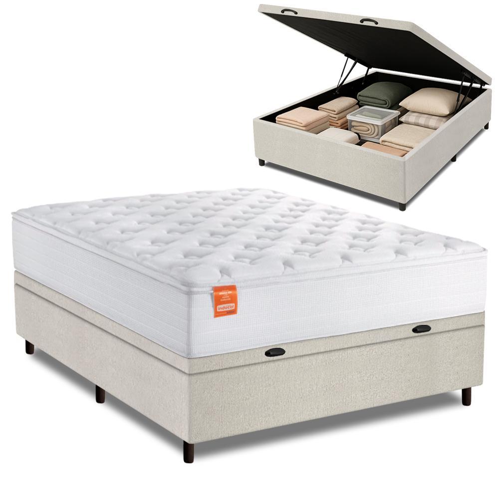 Cama Box Baú Colchão Casal Molas Ensacadas Real 138x188x68cm Linho Branco Inducol - Suporta até 130kg por Pessoa em Oferta na Shopee