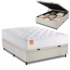 Cama Box Baú Colchão Casal Molas Ensacadas Real 138x188x68cm Linho Branco Inducol - Suporta até 130kg por Pessoa