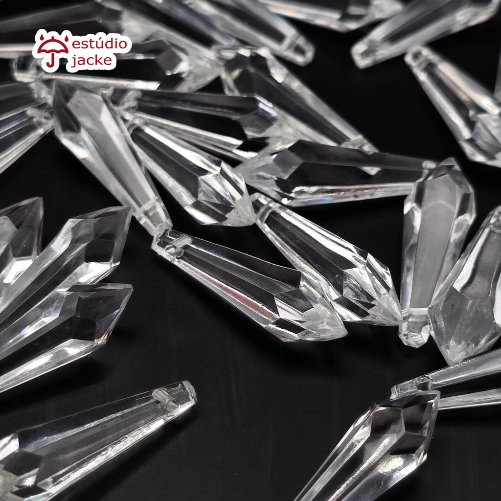 Ponteira Pirulito Facetado 24mm em Acrílico – Cristal Transparente | Kit com 50 a 250 Unidades