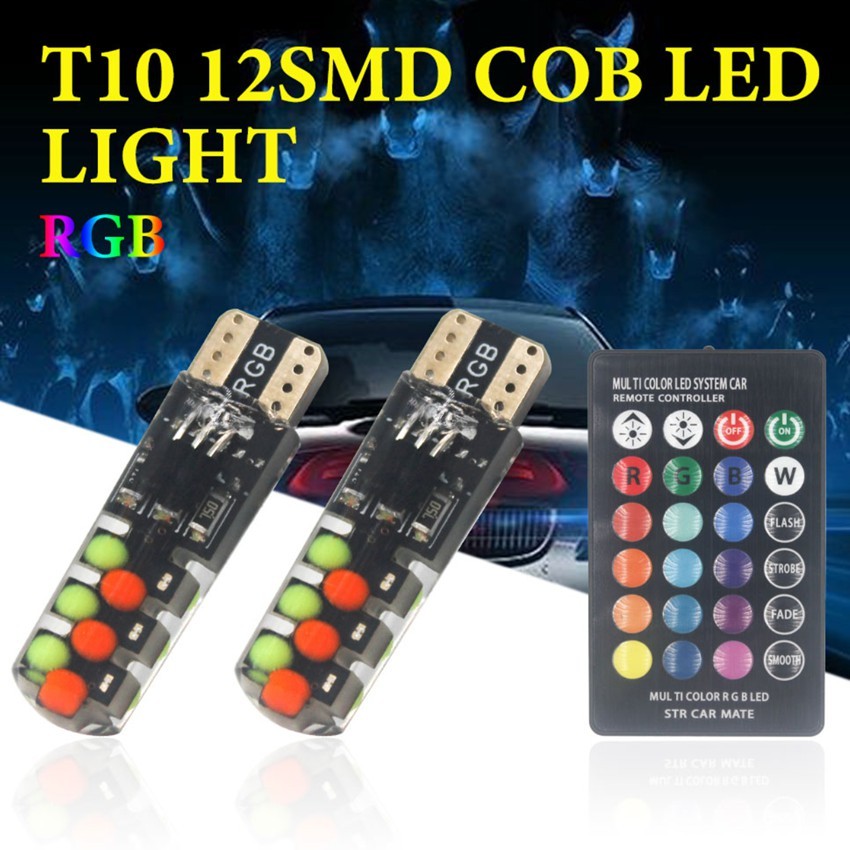 12V T10 LED Luz De Leitura Cúpula Do Carro W5W 194 168 5050 SMD RGB Cunha Lâmpada Largura Com Controle Remoto