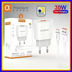 Kit Carregador 30W Turbo 6.1A USB + Cabo tipo c Carregamento rápido original A’Gold