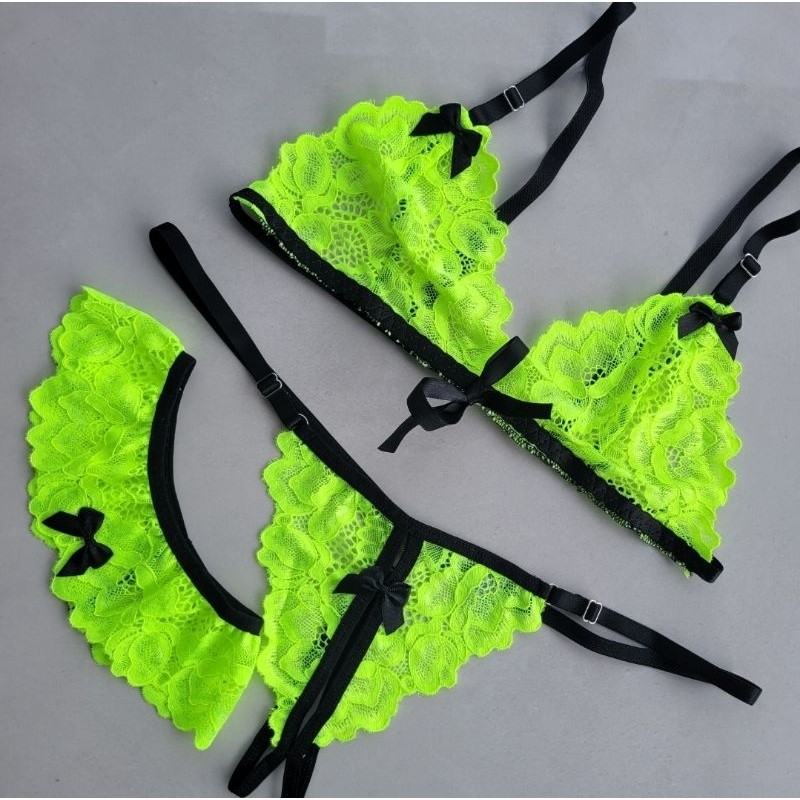 Conjunto de lingerie apressadinha erótico calcinha fio com abertura persex em Oferta na Shopee