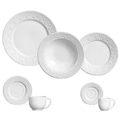 Aparelho de Jantar/Chá Porto Brasil Madeleine | Cerâmica, 42 Peças, Branco