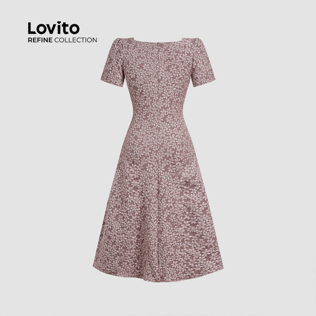 Detalhes do Lovito Refine Vestido Feminino Elegante com Dobras para Primavera Verão Rosa LR21E052