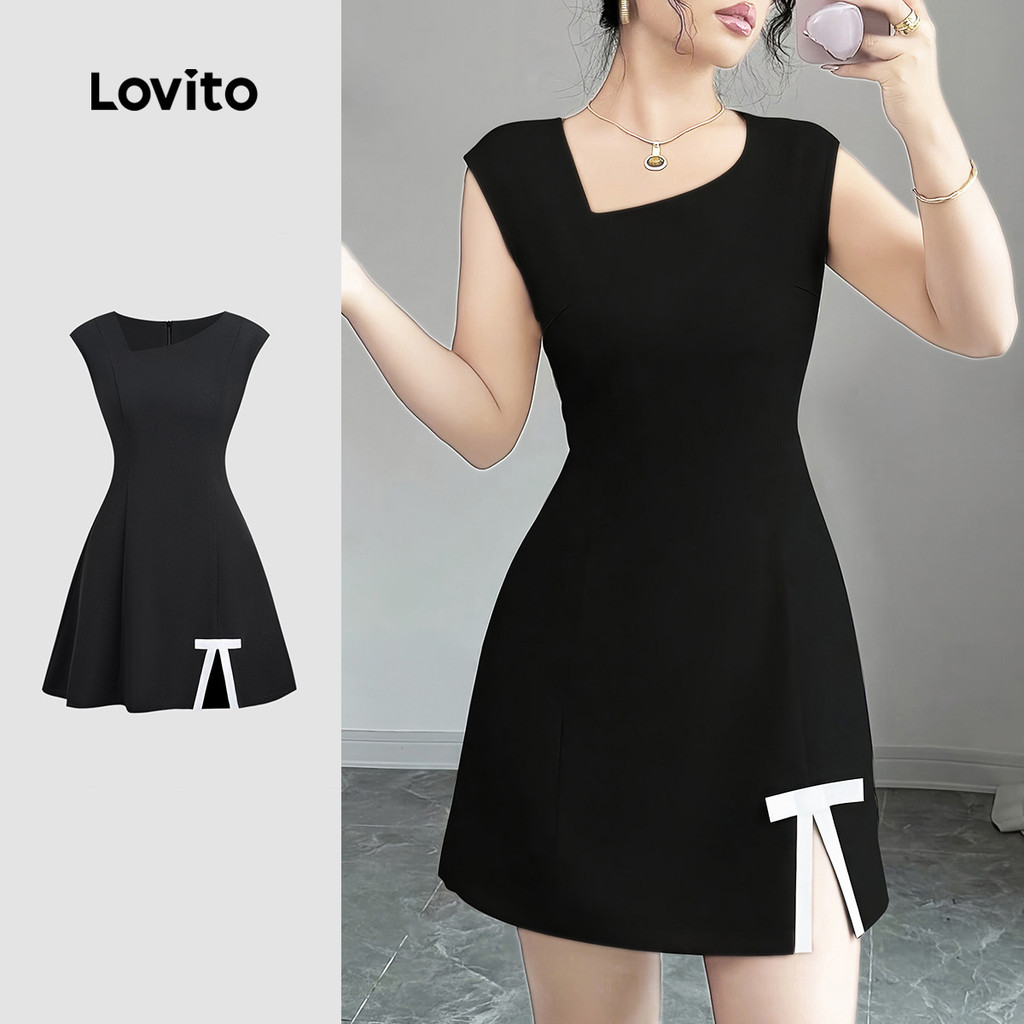 Lovito Vestido Casual de Cor em Blocos para Primavera/verão Preto para mulheres L158ED1228 em Oferta na Shopee