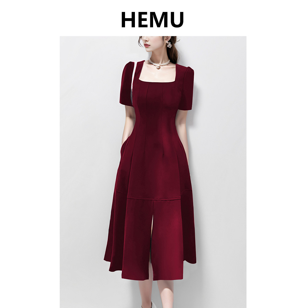 Vestido vermelho feminino francês cintura estreita linda atmosfera digna vestido de noivado diário Wearable High-End req