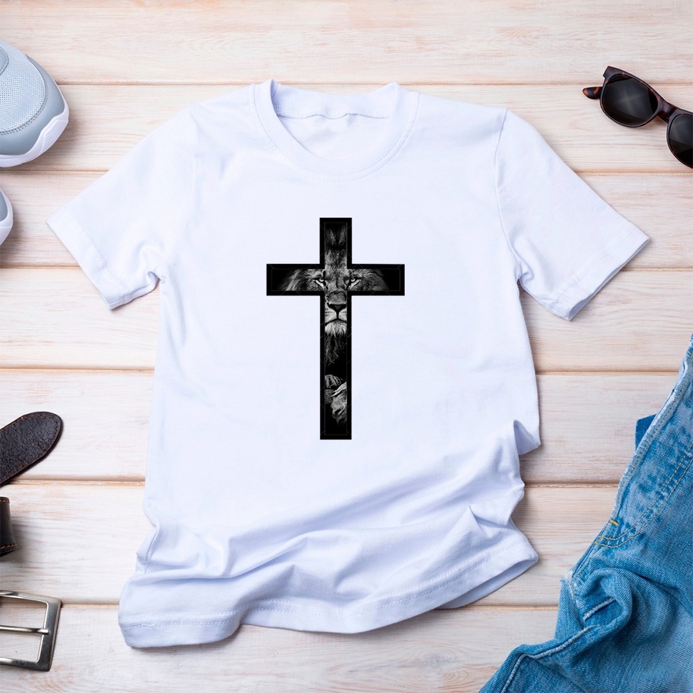 T-shirt Camiseta Unissex T-shirt Estampada Religiosa Cruz Leao Tribo De Judá Religioso Confortavel Premium Envio Rápido