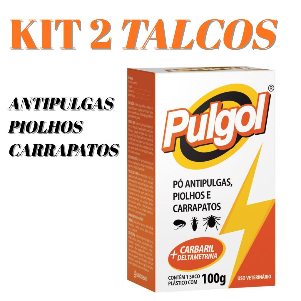 Kit 2 Talco Antipulgas Piolhos e Carrapatos Pulgol Vetbras 100G anticarrapatos