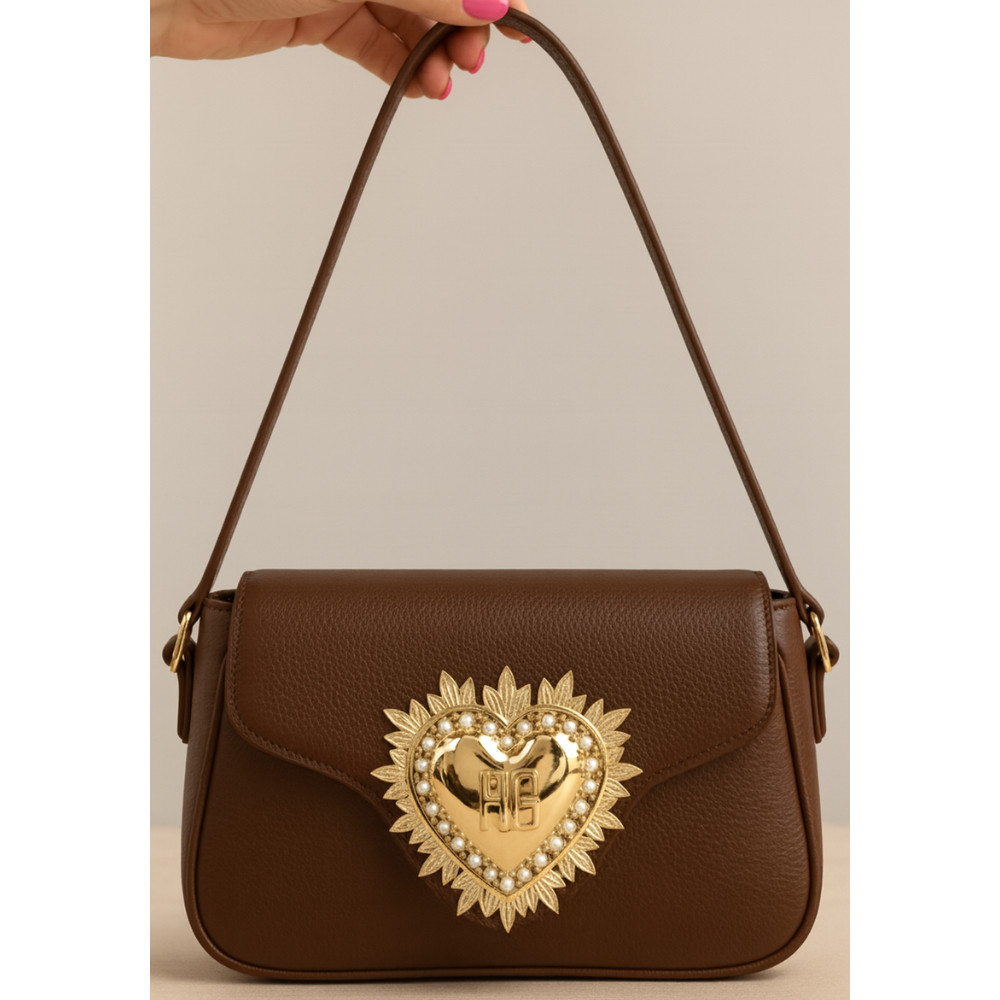 Bolsa Feminina Baguete De Ombro Coração Dourado Luxo Premium Moda Feminina Couro Sintético Alça Regulável em Oferta na Shopee
